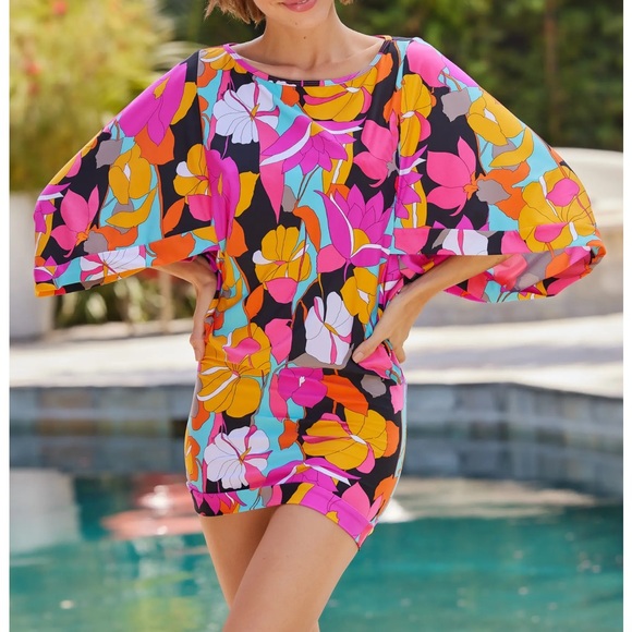 MATCHING SET TRINA TURK GEMINI PLUNGE FRONT ONE PIECE Swimsuit + TUNIC Coverup - Picture 4 of 9